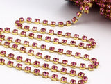 Crystal Rhinestone Chain, 3 Feet (3mm) Fuchsia Crystal Rhinestone Chain With Brass Frame Rh218 Z137