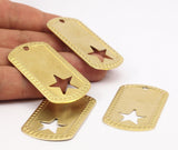 Star Hole Tag, 4 Raw Brass Military Tags With Star (50x28x0.80mm) B-17