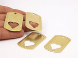 Heart Hole Tag, 4 Raw Brass Military Tags With Heart (50x28x0.80mm) B-17