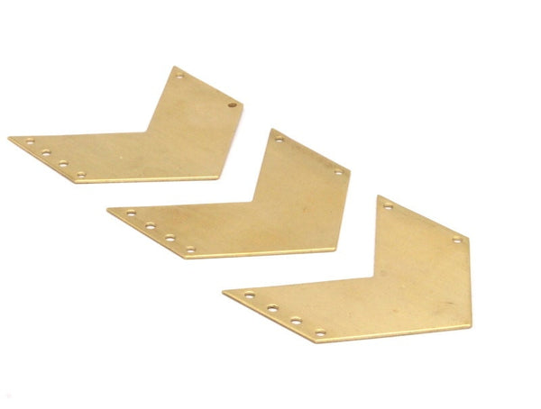 Brass Chevron Charm, 4 Raw Brass Chevrons with 6 Holes (50x20x0.80mm) A0882--N0644