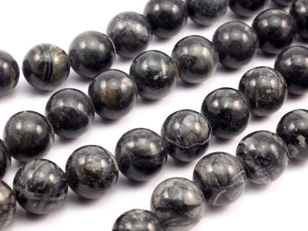 Black Picasso Jasper 12mm Full Strand Gemstone beads G347  T023