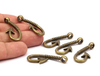 Bronze Fish Hook, 12 Fish Hook Charms Bracelet Parts (40x16mm)--R078