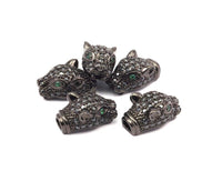 1 Gunmetal Leopard Head Beads, Cz Micro Pave Bead 17x10mm W01000 B-4