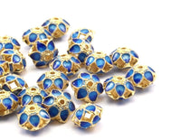 Enamelled Brass Beads, 2 PCS Blue Enamel Flower Connectors 9x7mm B-5