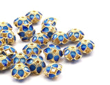 Enamelled Brass Beads, 2 PCS Blue Enamel Flower Connectors 9x7mm B-5