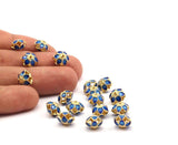 Enamelled Brass Beads, 2 PCS Blue Enamel Flower Connectors 9x7mm B-5