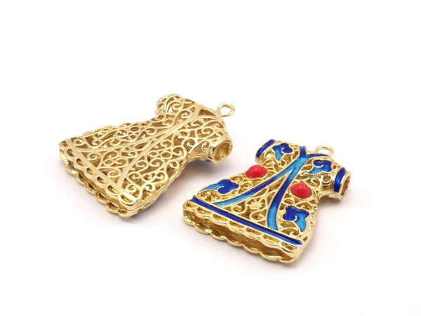 Enameled Brass Ottoman Caftan Pendant ( 38x28mm) BRC196--B-2