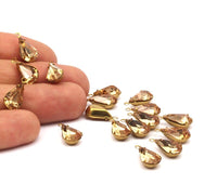 5 Light Colorada Topaz Swarovski Crystal Drop with Raw Brass Prong Setting 13x8 mm  D0504