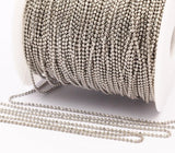 Tiny Silver Chain, 90 Meters (1.5mm) Silver Tone Brass Faceted Ball Chain - W71