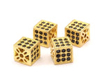 Square Bead, 1 CZ Zirconia Gold Square Bead  (6mm) W1600816  B-4