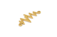 Brass Heart Rhythm Connector, 12 Raw Brass Heart Rhythm Shaped Connectors With 2 Loops (22x10.5x0.75mm) E072