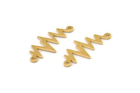 Brass Heart Rhythm Connector, 12 Raw Brass Heart Rhythm Shaped Connectors With 2 Loops (22x10.5x0.75mm) E072