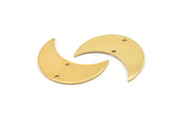 Gold Moon Charm, 2 Gold Plated Brass Crescent Moon Charms With 2 Holes (30x12x0.80mm) B0278