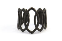 Black Round Ring - 2 Oxidized Brass Black Adjustable Rings With Rounds N0073 S781