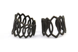 Black Round Ring - 2 Oxidized Brass Black Adjustable Rings With Rounds N0073 S781