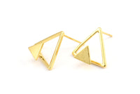 Gold Triangle Earring, 6 Gold Plated Brass Triangle Earring Posts, Pendants, Findings (13x15x1.2mm) E370 Q0524