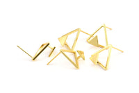 Gold Triangle Earring, 6 Gold Plated Brass Triangle Earring Posts, Pendants, Findings (13x15x1.2mm) E370 Q0524