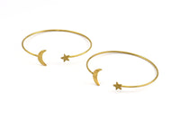 Brass Moon Star Cuff, 2 Raw Brass Open Bangles With Moon And Star Ending BS 2028