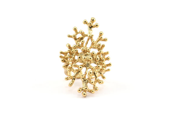 Gold Tree Ring, 1 Gold Plated Brass Adjustable Tree Ring N0034 Q0415