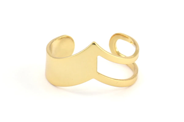 Gold Chevron Ring, 5 Gold Plated Adjustable Chevron Ring Settings - 16-17mm / 23 Gauge Mn20 Q0310