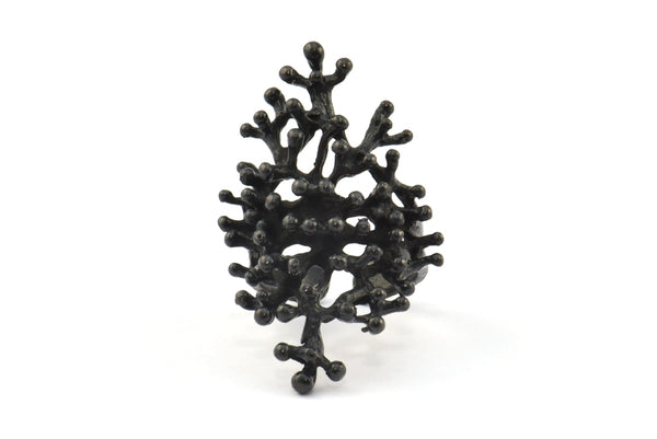 Black Tree Ring - 1 Oxidized Brass Black Adjustable Tree Ring N0034 S378