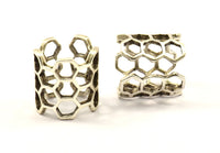 Antique Silver Honeycomb Ring - 2 Antique Silver Plated Adjustable Honeycomb Rings N0014 H0212