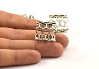 Antique Silver Honeycomb Ring - 2 Antique Silver Plated Adjustable Honeycomb Rings N0014 H0212