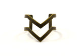 Antique Bronze Double Chevron Ring - 4 Antique Silver Plated Double Chevron Adjustable Rings Settings (16x17mm) 23 Gauge Mn03