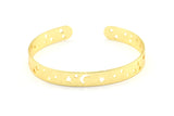 Gold Moon Stars Cuff, 1 Gold Lacquer Plated Brass Open Bangles with Moon and Stars BRC150 Q0051