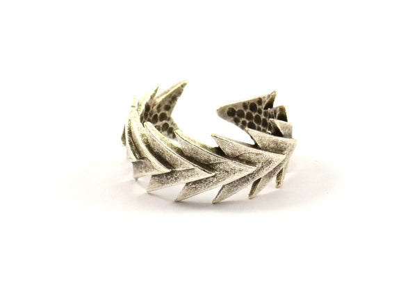 Chevron Ring, 2 Antique Silver Plated Adjustable Chevron Ring Settings - N0076 H0215