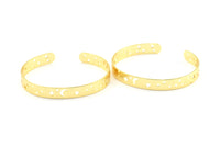 Gold Moon Stars Cuff, 1 Gold Lacquer Plated Brass Open Bangles with Moon and Stars BRC150 Q0051