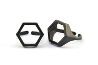Black Hexagon Rings - 3 Oxidized Brass Black Adjustable Hexagon Rings N0062