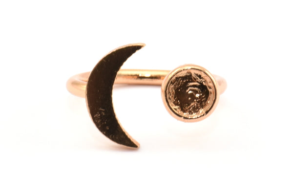 Universe Cosmos Ring, 2 Rose Gold Plated Brass Moon And Planet Rings Q0120