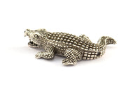 Antique Silver Crocodile Charm, 1 Antique Silver Plated Crocodiles, Bracelet and Necklace Beads (35x18mm) N0276