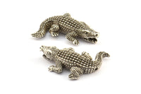 Antique Silver Crocodile Charm, 1 Antique Silver Plated Crocodiles, Bracelet and Necklace Beads (35x18mm) N0276