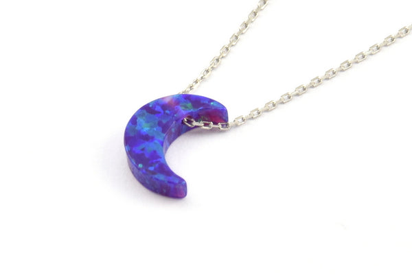 Crescent Moon Pendant, 1 Spacer Blue Synthetic Opal Crescent Moon Pendant, Charms, (11x8mm) F015