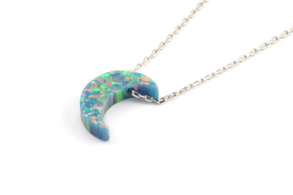 Crescent Moon Pendant, 1 Blue Synthetic Opal Crescent Moon Pendant, Charms, (11x8mm)