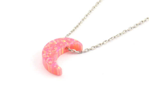 Crescent Moon Pendant, 1 Pink Synthetic Opal Crescent Moon Pendant, Charms, (11x8mm)