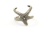 Antique Silver Starfish Ring - 2 Antique Silver Plated Brass Adjustable Starfish Rings Mn69