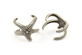 Antique Silver Starfish Ring - 2 Antique Silver Plated Brass Adjustable Starfish Rings Mn69