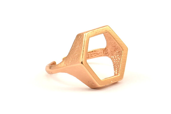 Rose Gold Hexagon Rings - 1 Rose Gold Plated Adjustable Hexagon Rings N0062 Q0229