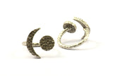 Hammered Universe Cosmos Ring, 2 Hammered Antique Silver Plated Moon And Planet Rings N0130 H0213
