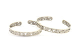 Antique Silver Moon Stars Cuff, 2 Antique Silver Plated Open Bangles with Moon and Stars BRC150