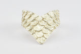 Silver Chevron Ring, 2 - 925K Sterling Silver Plated Brass Fish Scale Textured Adjustable Ethnic Rings E409