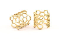 Gold Honeycomb Ring, 1 Gold Plated Brass Adjustable Honeycomb Rings N0014 Q0413
