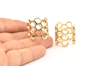 Gold Honeycomb Ring, 1 Gold Plated Brass Adjustable Honeycomb Rings N0014 Q0413