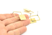 Brass Square Earring, 4 Raw Brass Square Earring Posts, Pendants, Findings (36x26x1.7mm) E329