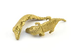 Brass Crocodile Charm, 2 Raw Brass Crocodiles Bracelet and Necklace Beads (47x20mm) K637