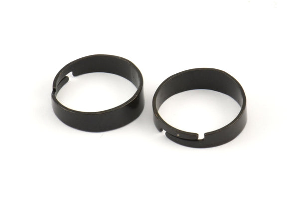 Black Adjustable Ring - 12 Oxidized Brass Black Adjustable Rings - (19mm) Mn95
