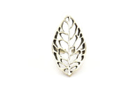 Silver Leaf Ring, 2 Antique Silver Plated Brass Adjustable Leaf Rings N0030 H0503